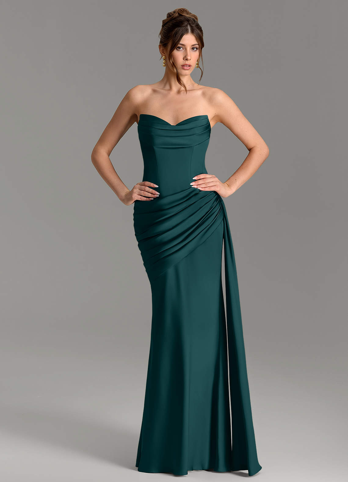 Zorah Mermaid Sweetheart Stretch Satin Bridesmaid Dress in Pine