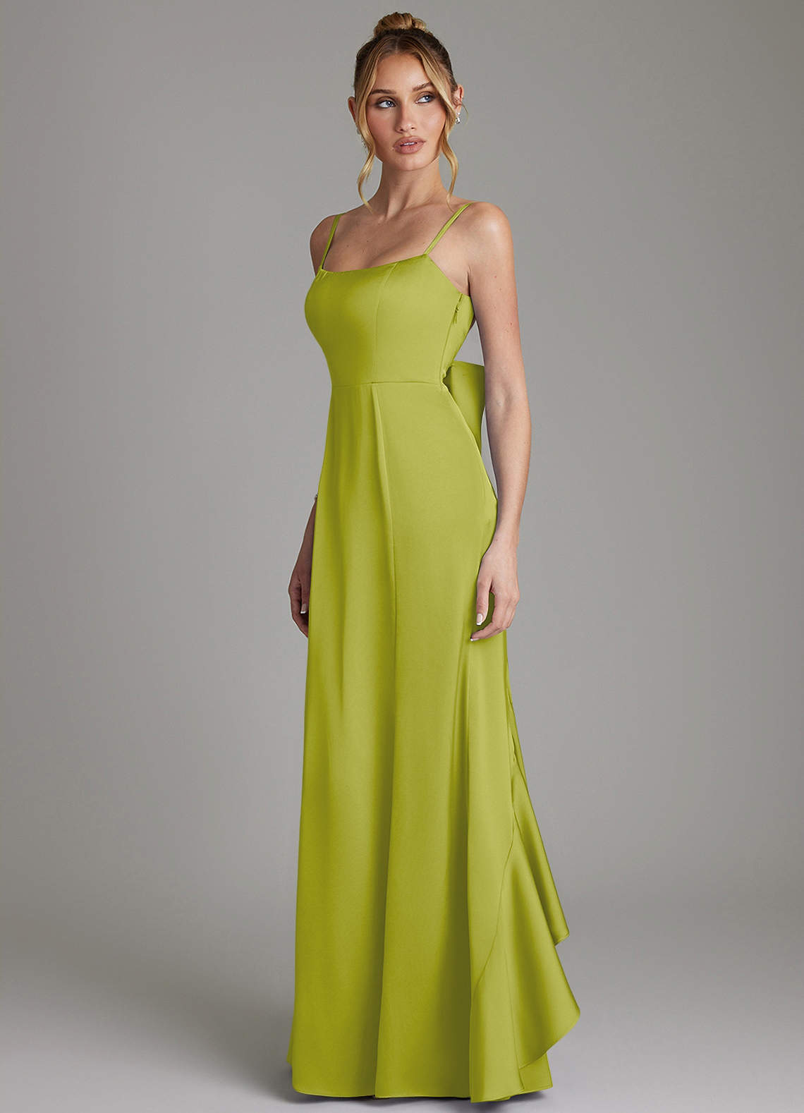 Zherra Mermaid Scoop-Neck Stretch Satin Bridesmaid Dress in Lemongrass
