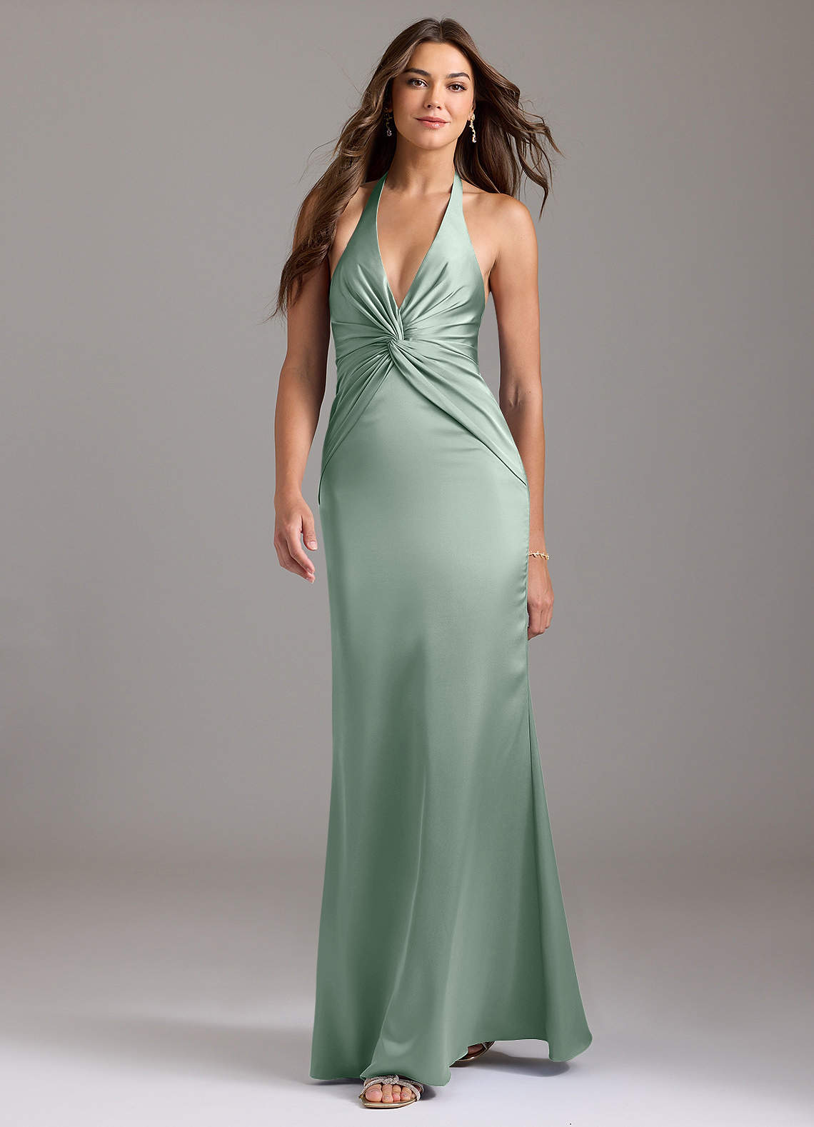 Valerie Mermaid V-Neck Stretch Satin Bridesmaid Dress in Agave
