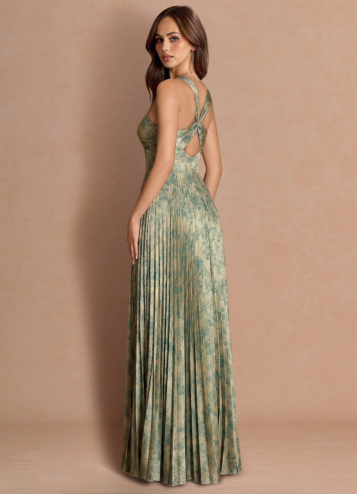 Tatiana A-Line Square-Neck Jacquard Wedding Guest Dress in Moss Navy