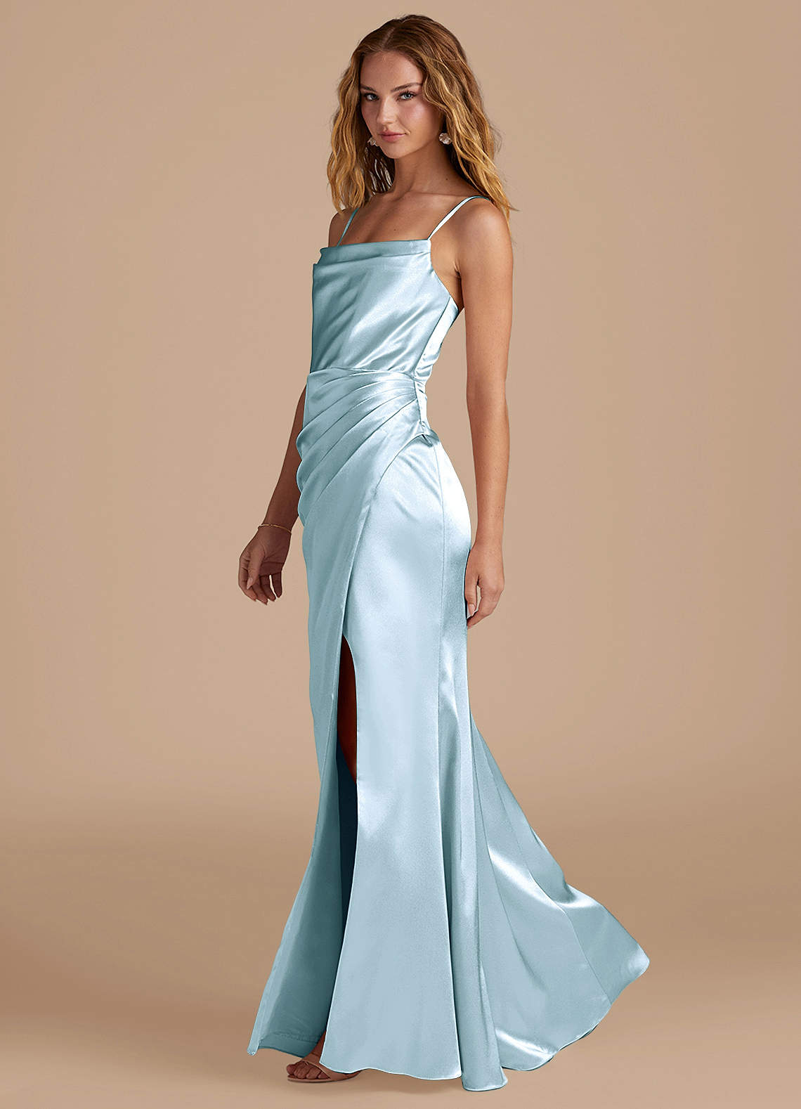 Marzia Mermaid Square-Neck Metallic Satin Bridesmaid Dress in Sky Blue