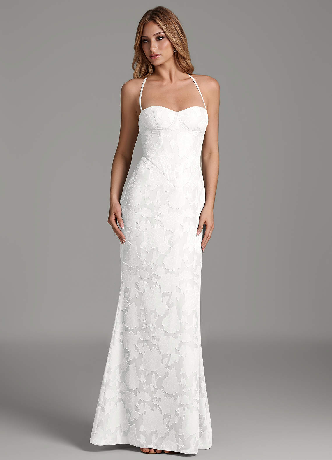 Dara Mermaid Sweetheart Floral Burnout Bridesmaid Dress in white