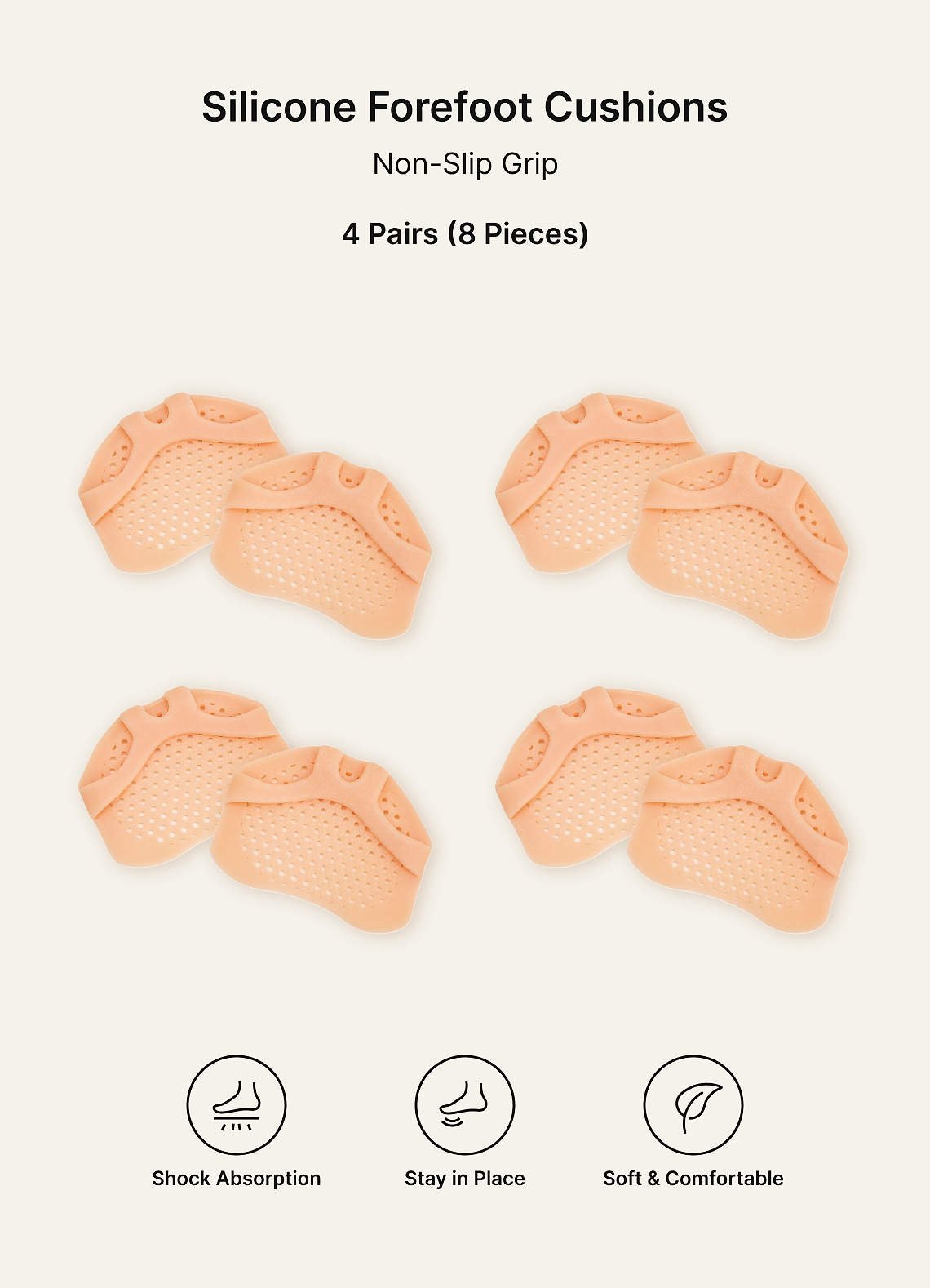 4-Pairs Honeycomb Forefoot Pads — Nude — 图 1/5