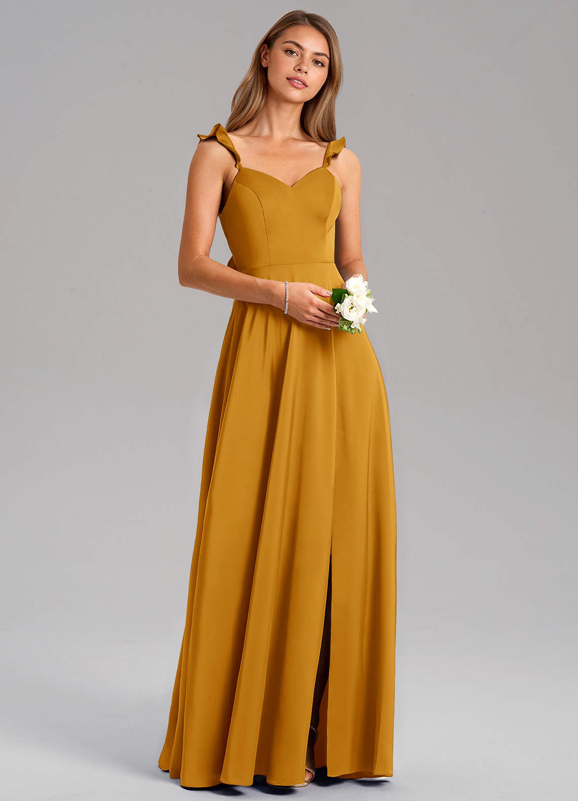 Everett A-Line V-Neck Chiffon Bridesmaid Dress in butterscotch