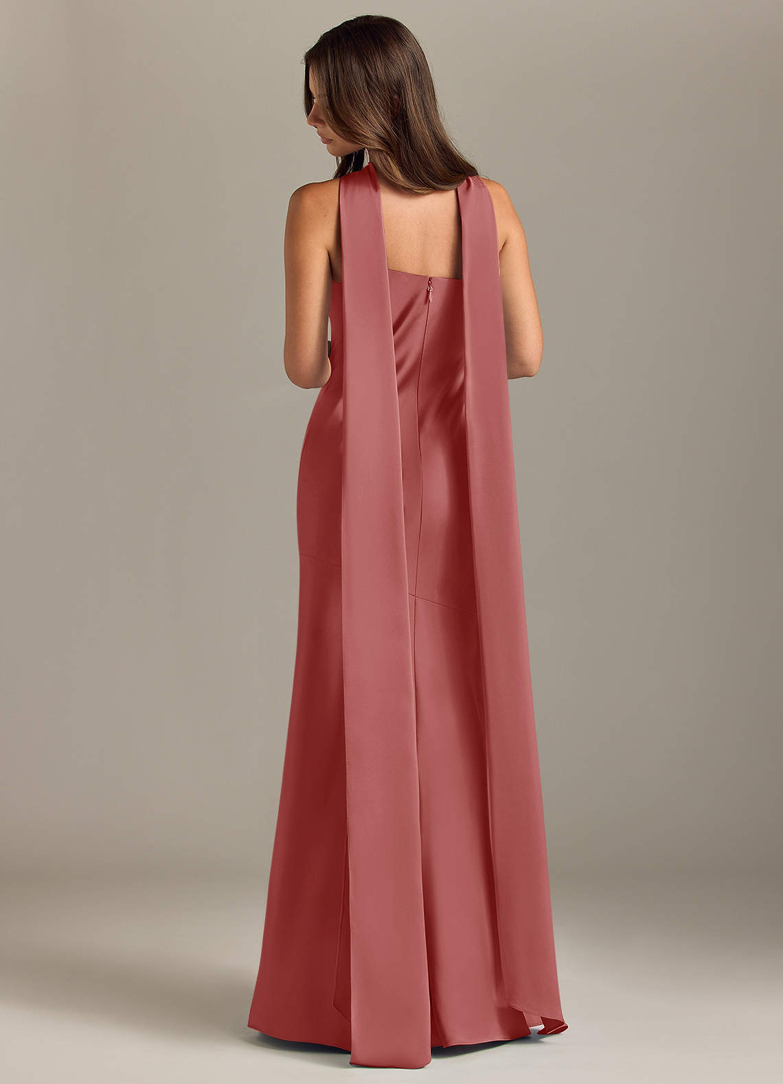 Kinsley Mermaid Halter Stretch Satin Bridesmaid Dress in Antique Rose