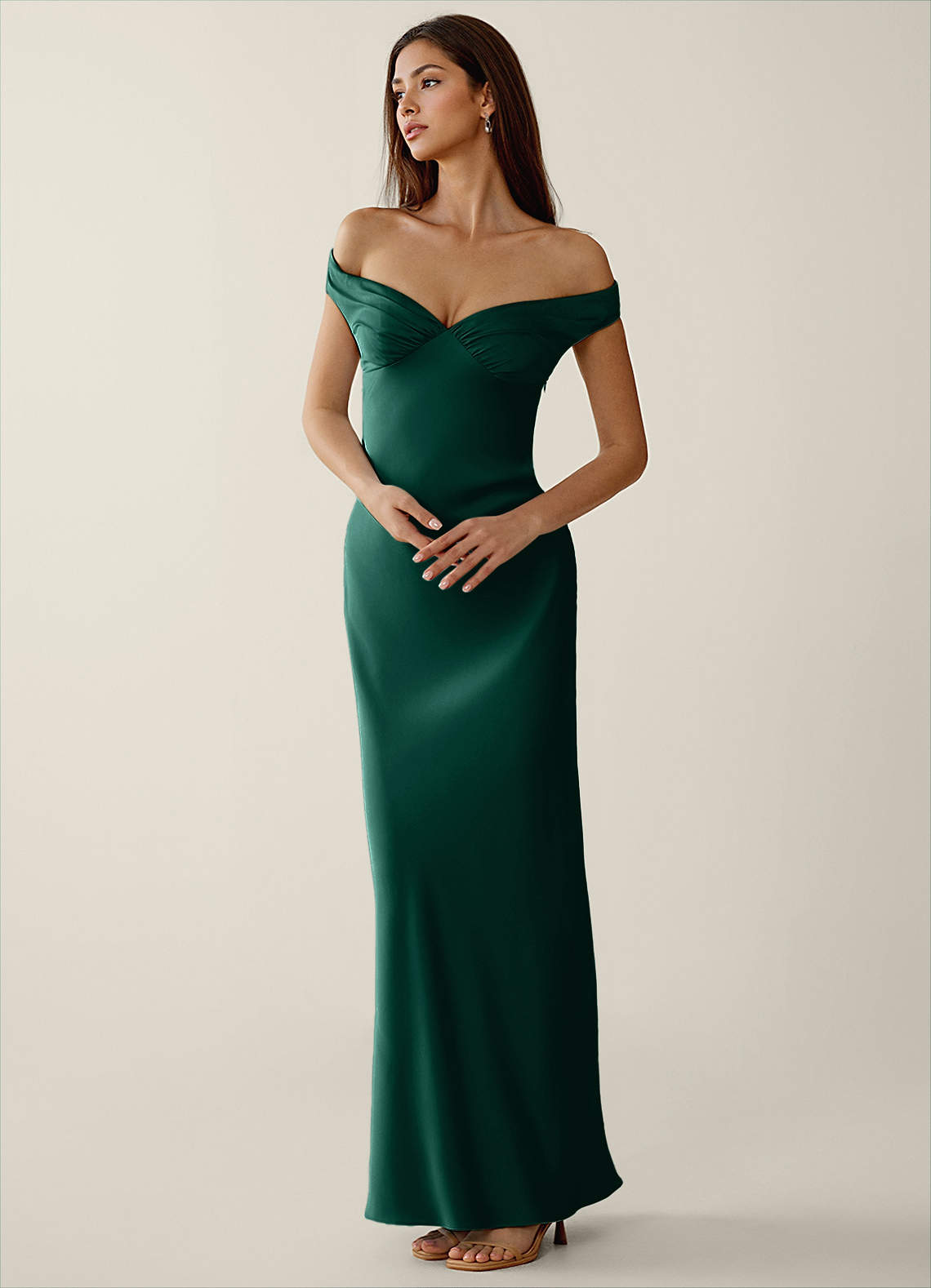 Gwendonme Sheath Off-the-Shoulder Satin Crystal Linen Evening Dress in Pistachio