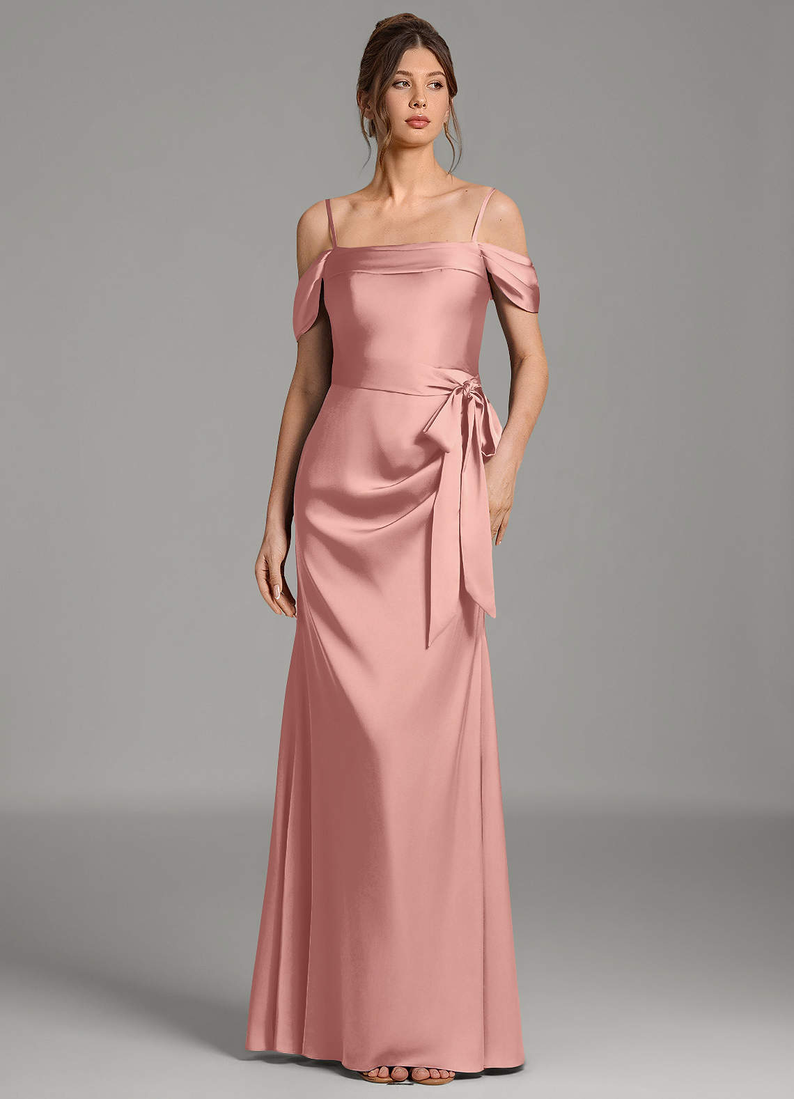 Wyatt Mermaid Off-the-Shoulder Stretch Satin Bridesmaid Dress in Rosette