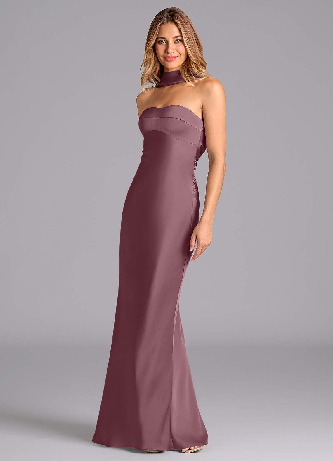 Lusinda Mermaid Strapless Stretch Satin Bridesmaid Dress in Amethyst
