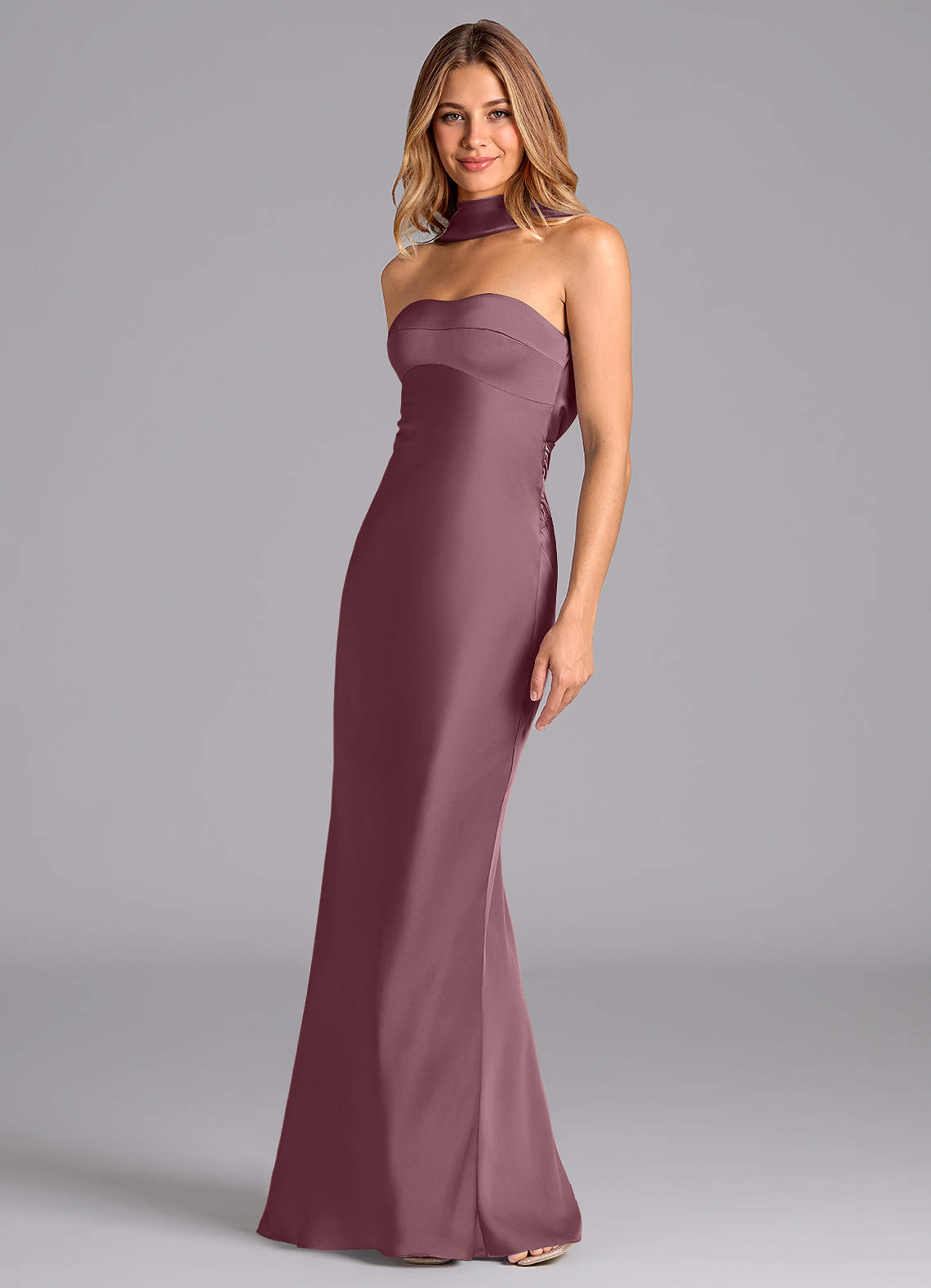 Lusinda Mermaid Strapless Stretch Satin Bridesmaid Dress in Amethyst