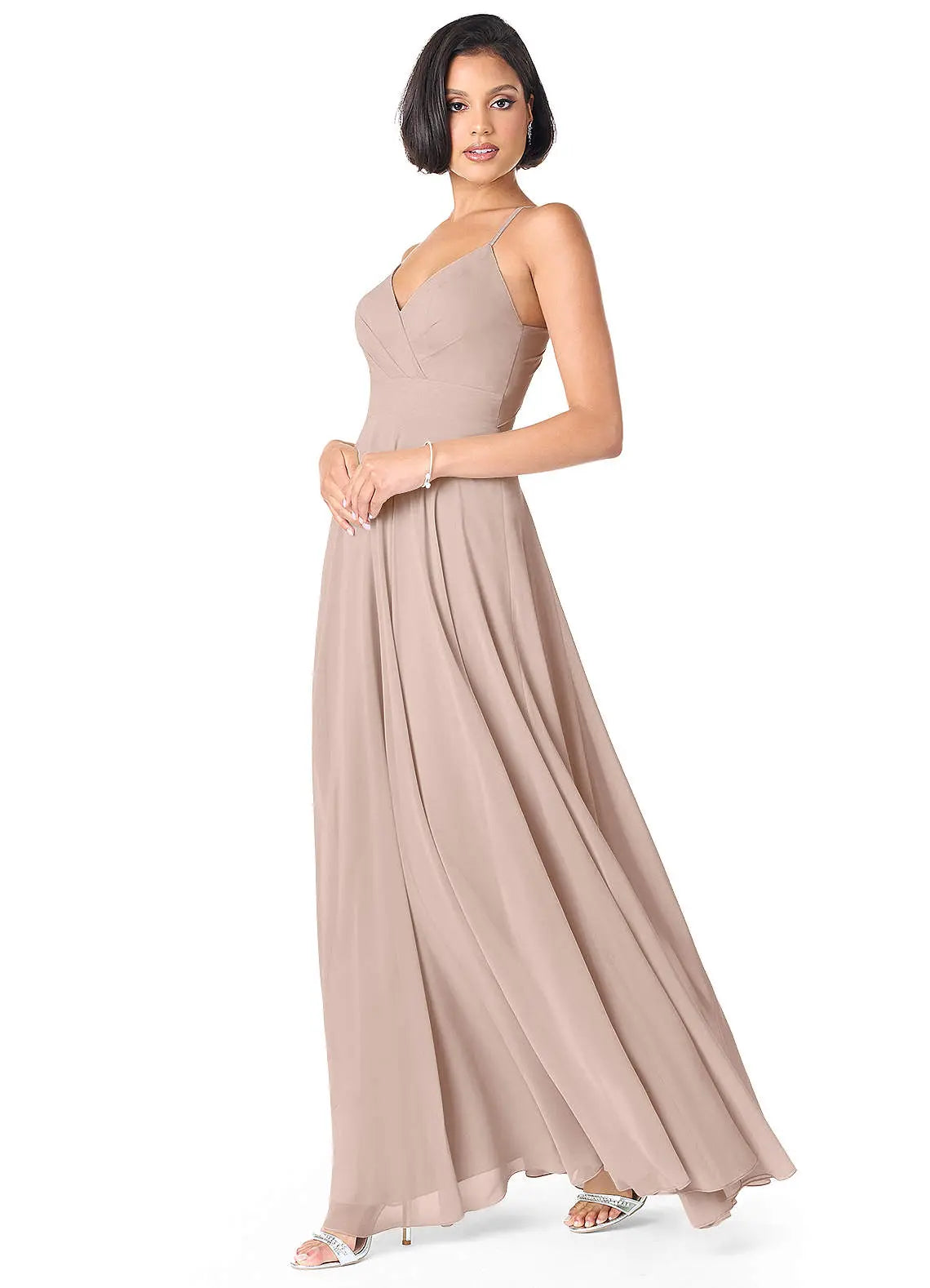 Avelina A-Line V-Neck Chiffon Bridesmaid Dress in English Rose