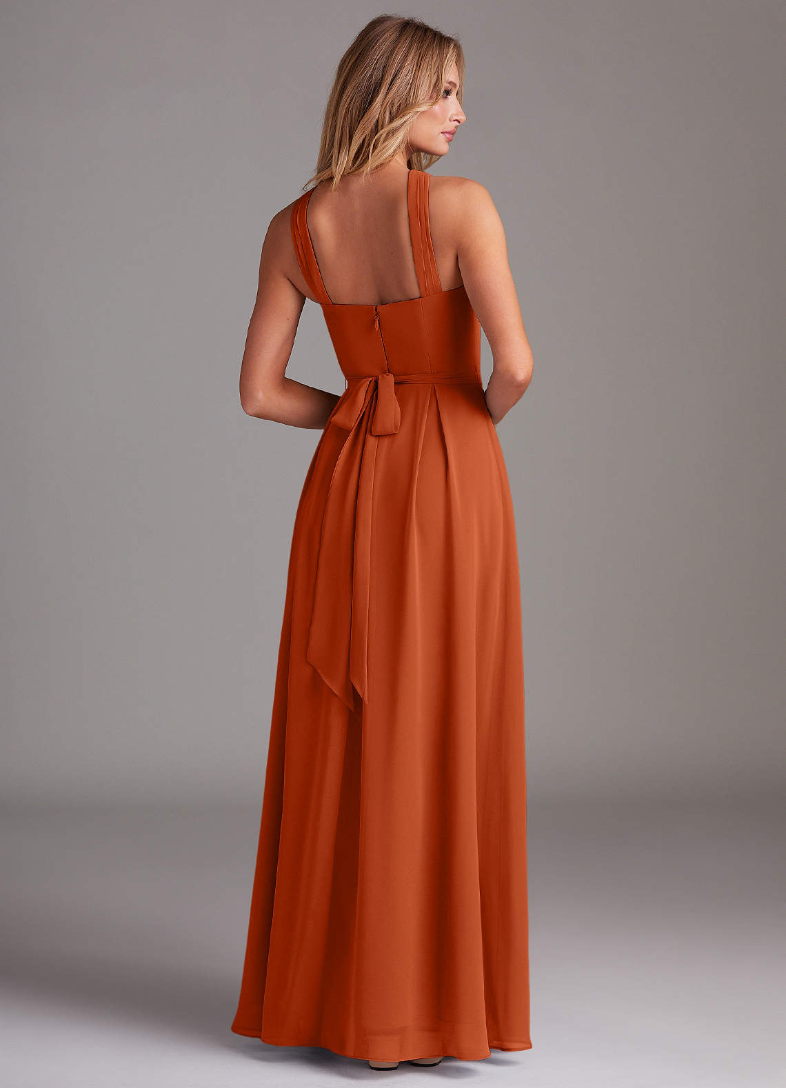 Dixie A-Line Halter Chiffon Bridesmaid Dress in Burnt Orange