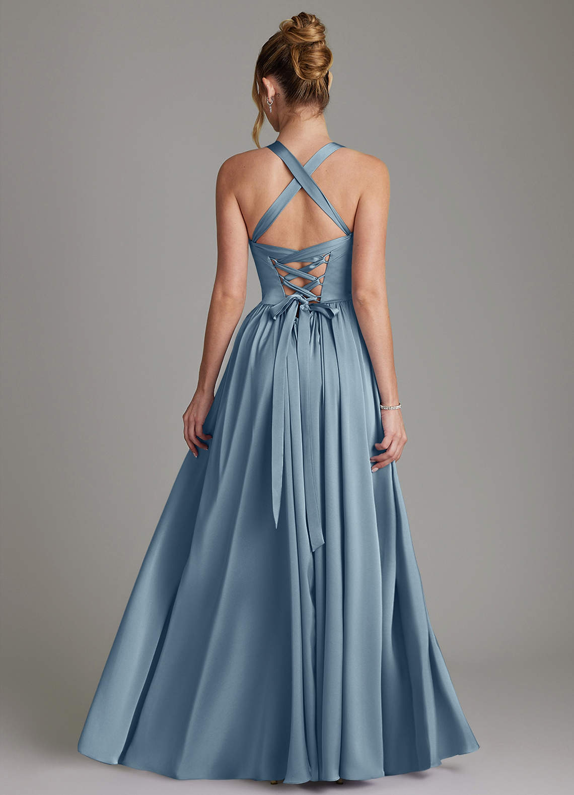 Francis A-Line V-Neck Stretch Satin Bridesmaid Dress in dusty blue