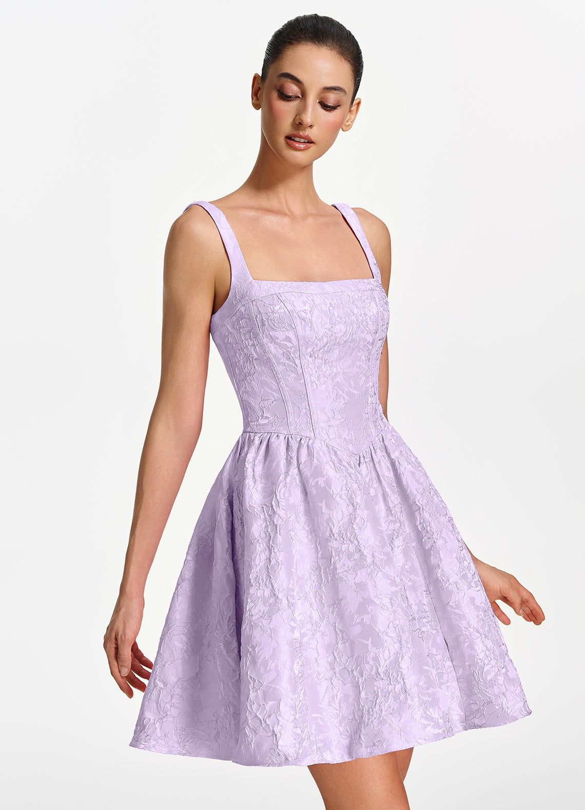 Lionelle Skater Mini Square-Neck Jacquard Prom Dress in Light Purple - photo 3