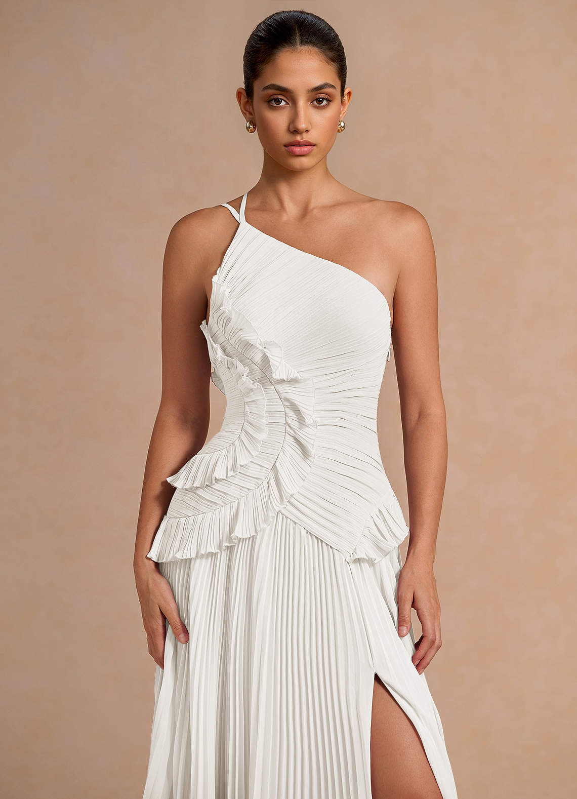 Melody A-Line One-Shoulder Chiffon Evening Dress in White