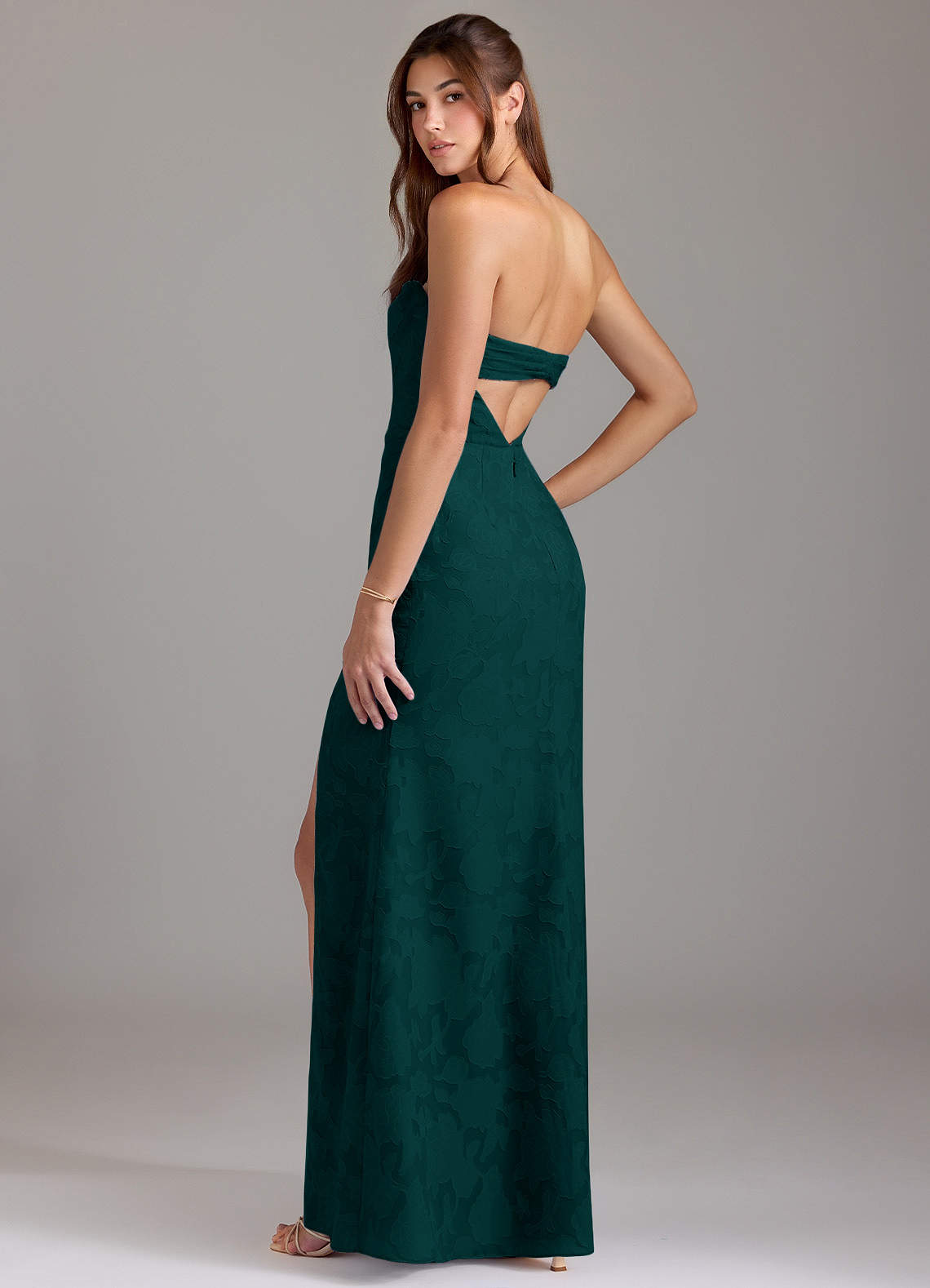 Leonis Sheath Strapless Floral Burnout Bridesmaid Dress in Pine