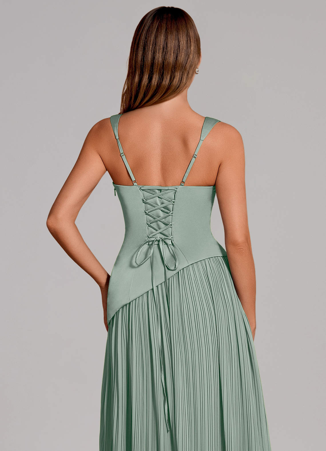 Stephanie A-Line Square-Neck Stretch Satin and Chiffon Bridesmaid Dress in Agave