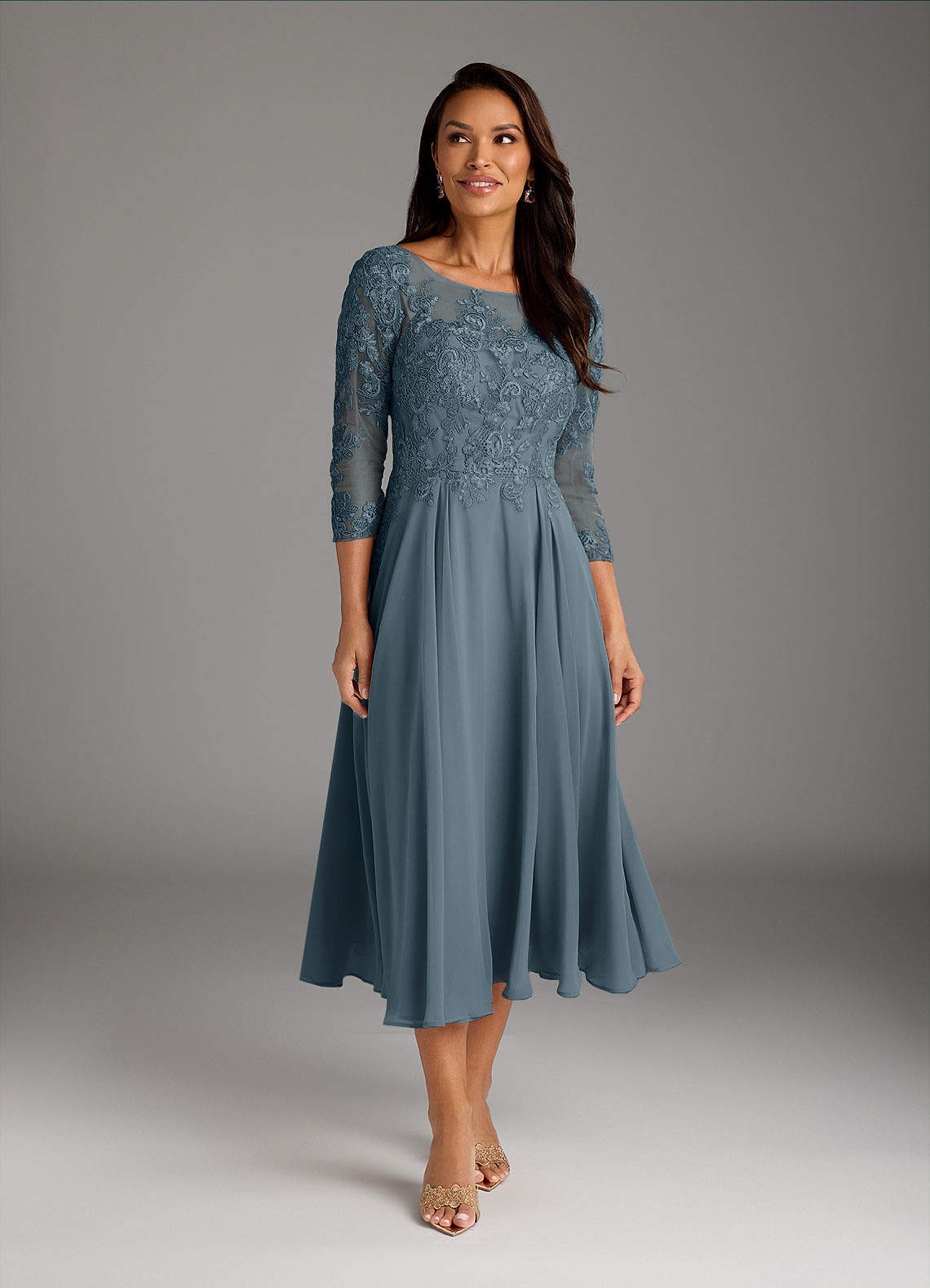 Marge A-Line Scoop-Neck Chiffon and Lace Mother of the Bride Dress in Twilight
