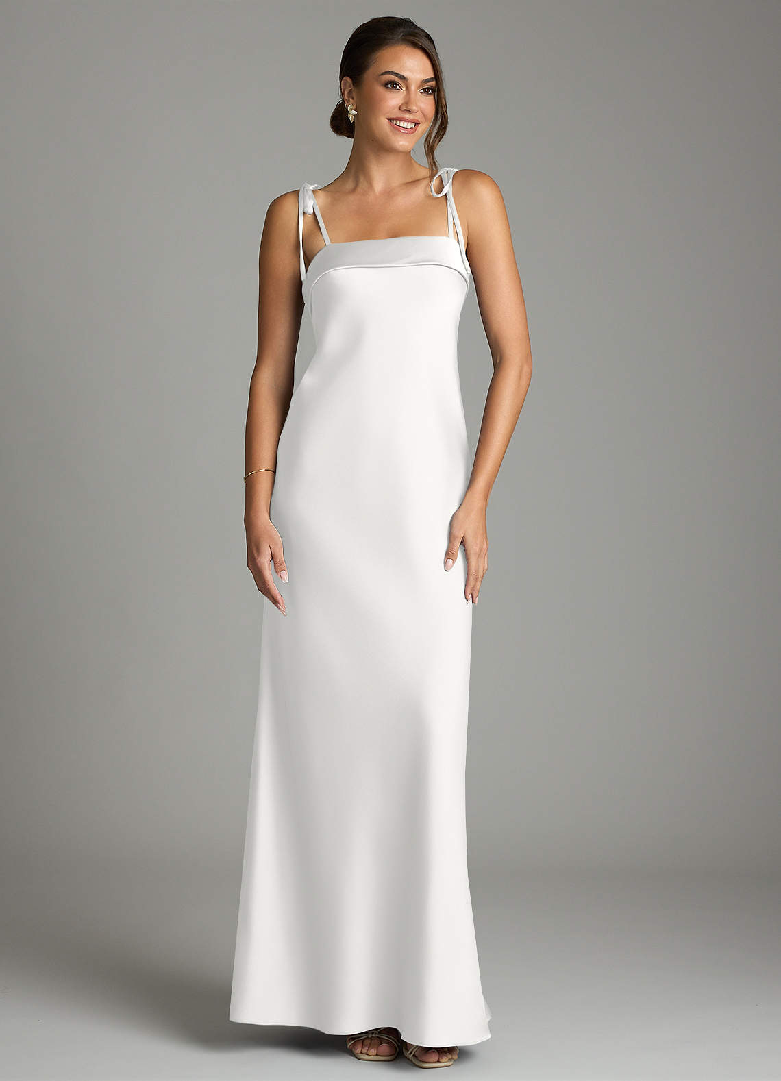 Ellia Sheath Straight-Neck Stretch Satin Bridesmaid Dress in white