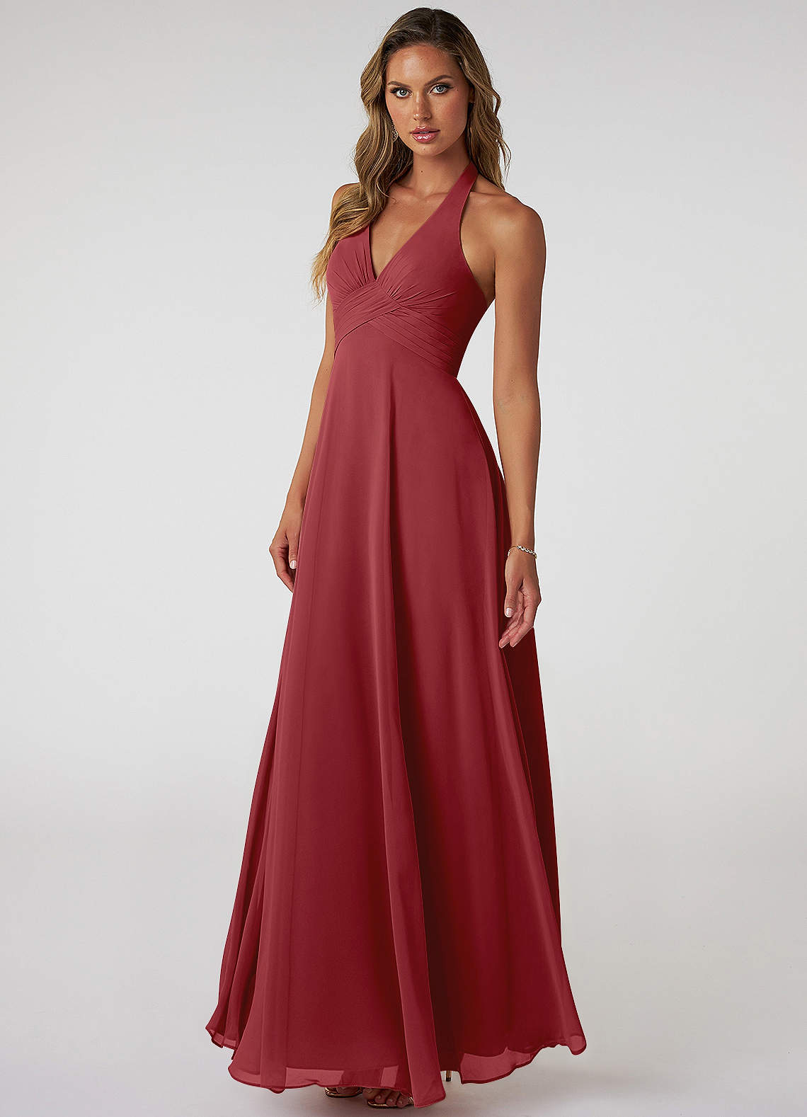 Tessie A-Line V-Neck Chiffon Bridesmaid Dress in Pomegranate