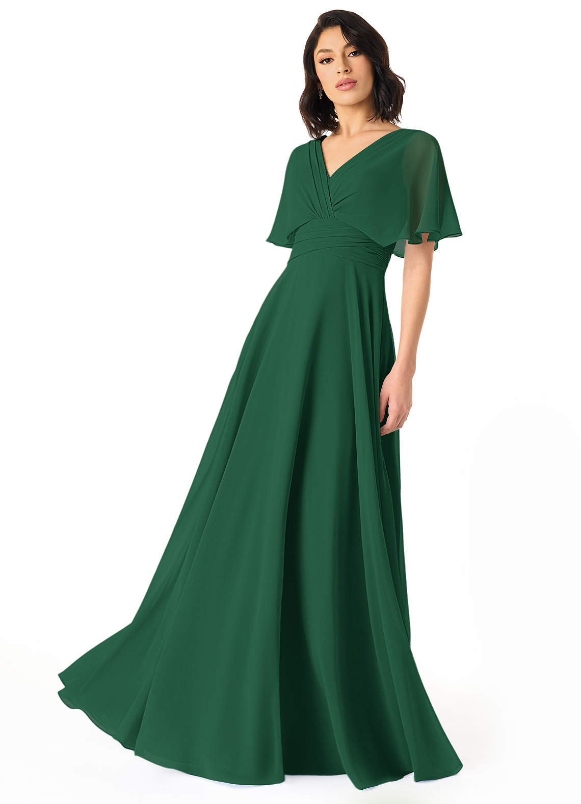 Pamela A-Line V-Neck Chiffon Bridesmaid Dress in Dark Green