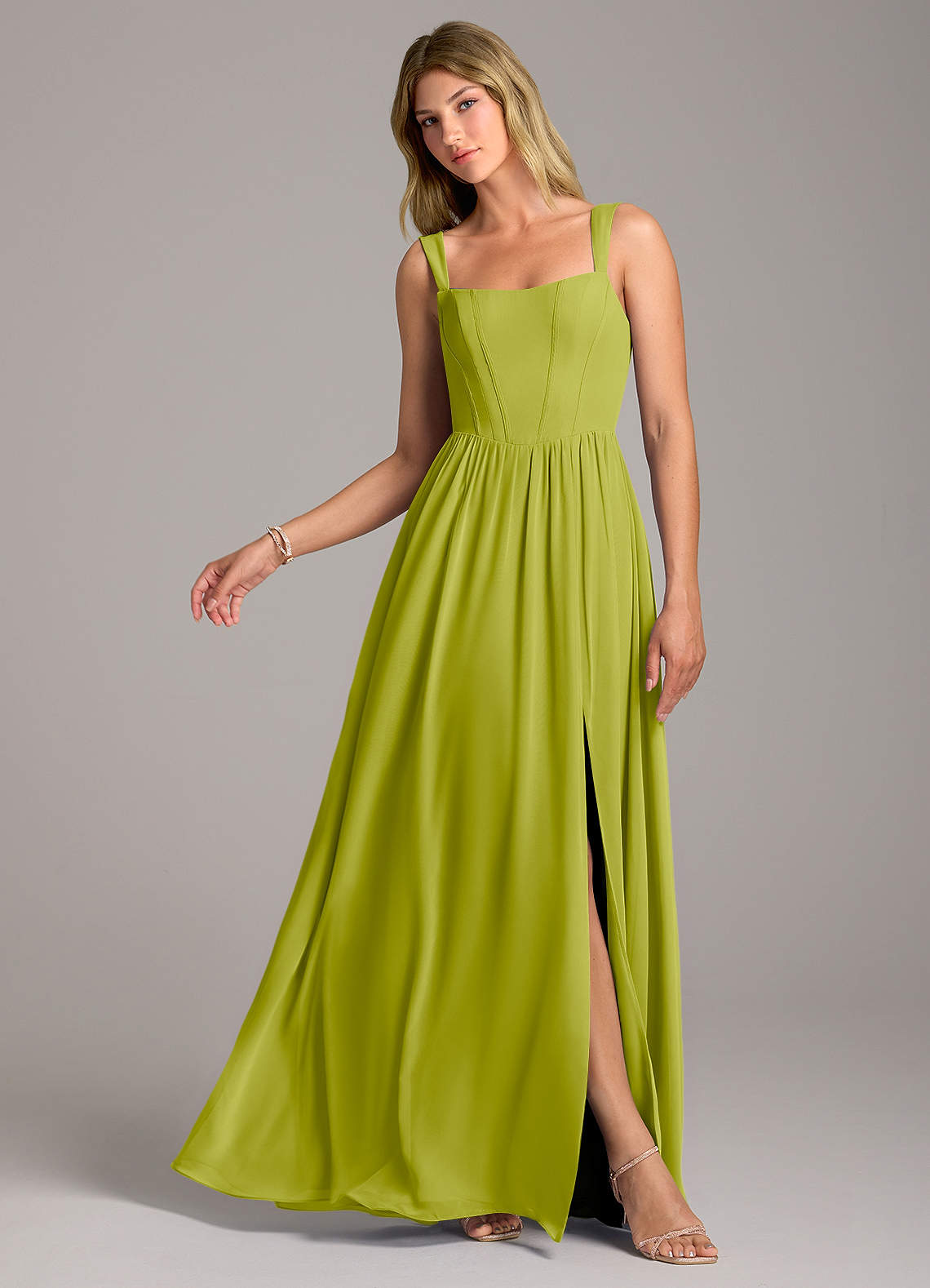 Rosaline A-Line Square-Neck Chiffon Bridesmaid Dress in Lemongrass
