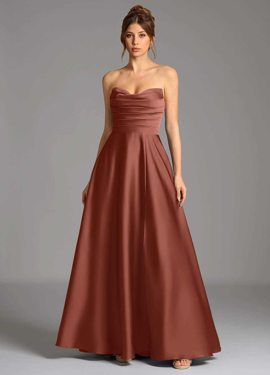 Ayla A-Line Sweetheart Stretch Satin Bridesmaid Dress in Auburn