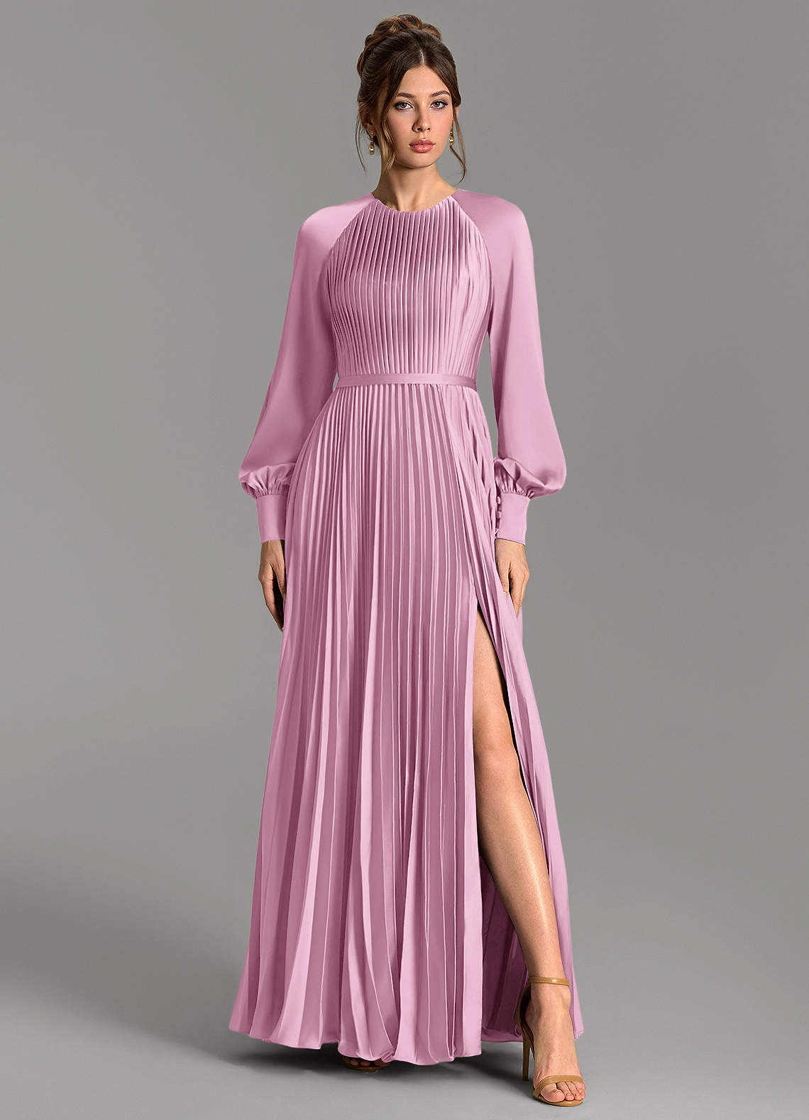 Grayson A-Line Scoop-Neck Stretch Satin Bridesmaid Dress in candy pink