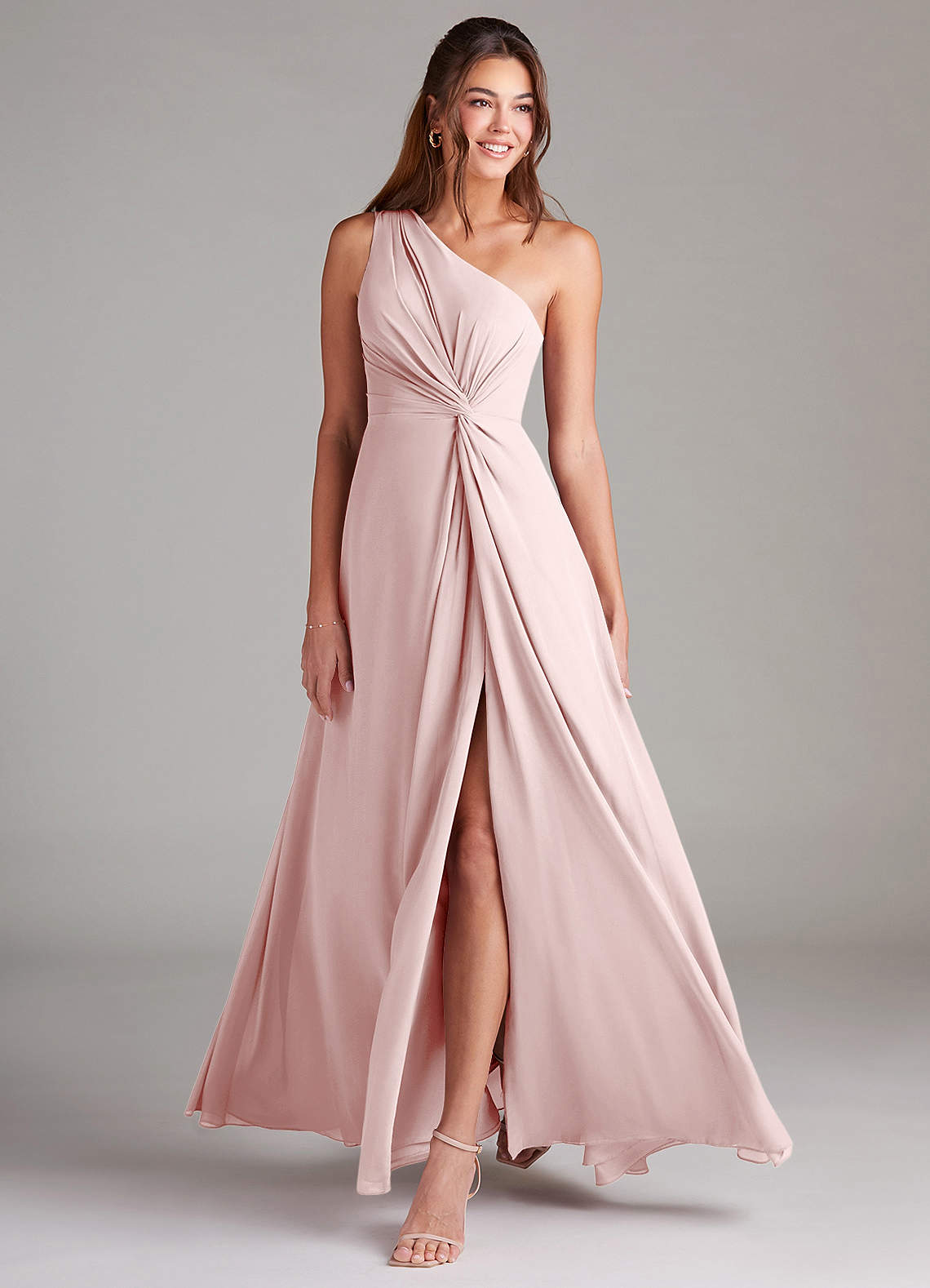 Brooke A-Line One-Shoulder Chiffon Bridesmaid Dress in Blushing Pink