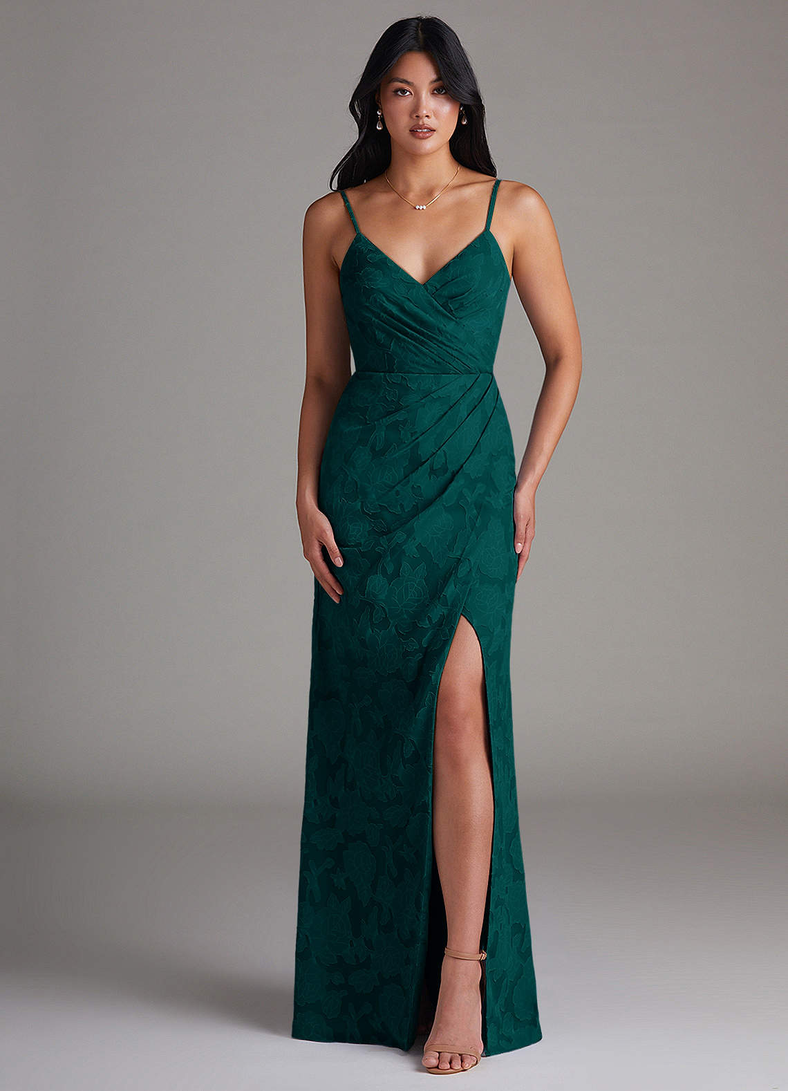 Maci Sheath V-Neck Floral Burnout Bridesmaid Dress in Pine