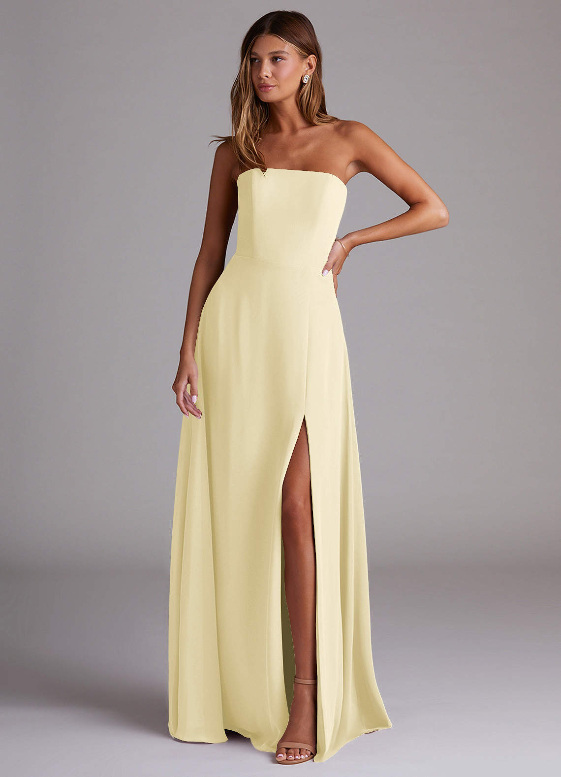 Wren A-Line Straight-Neck Chiffon Bridesmaid Dress in Lemon Sorbet