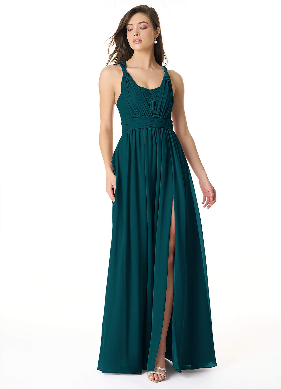 Olani A-Line V-Neck Chiffon Bridesmaid Dress in Pine