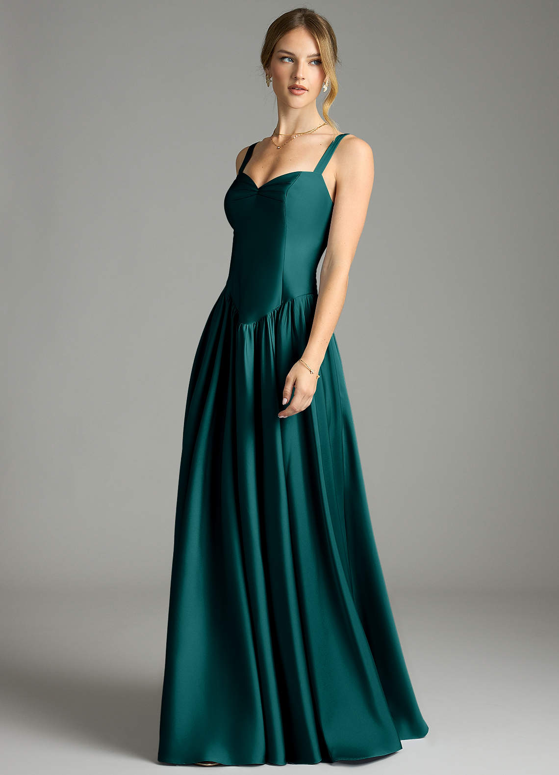 Evadina A-Line Sweetheart Stretch Satin Bridesmaid Dress in Peacock