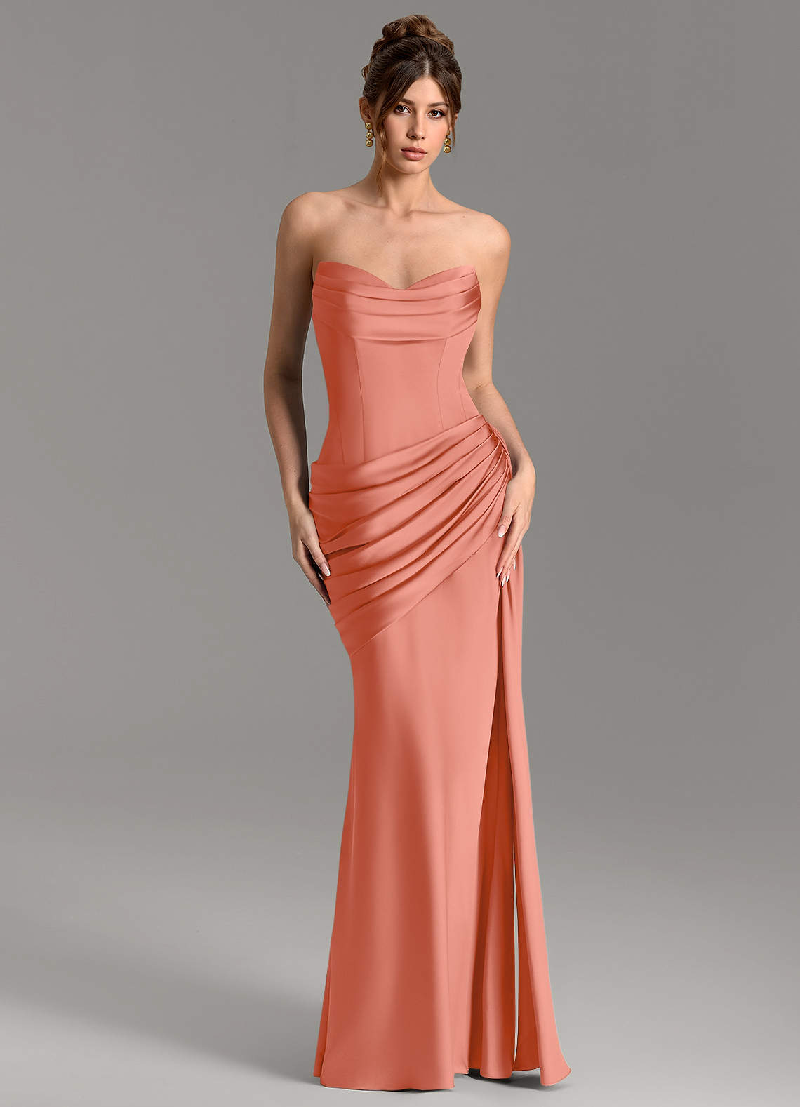 Zorah Mermaid Sweetheart Stretch Satin Bridesmaid Dress in Salmon Pink