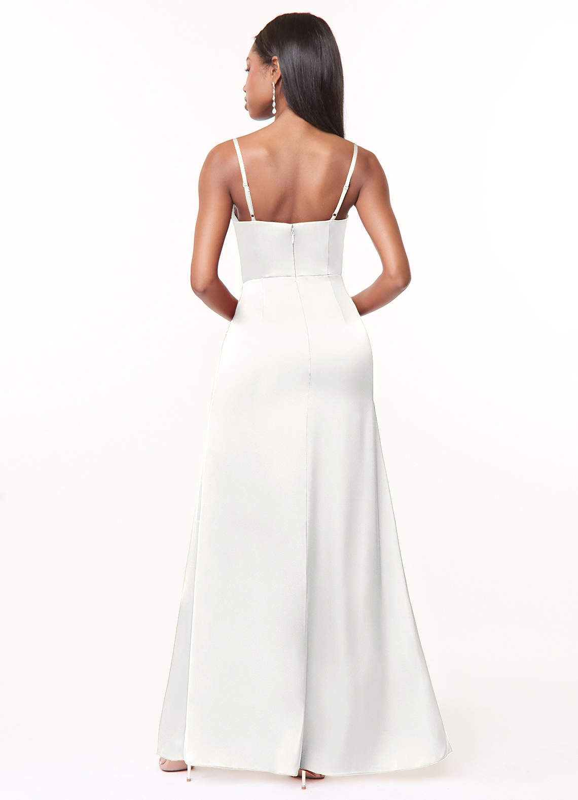 Maci A-Line V-Neck Stretch Satin Bridesmaid Dress in white