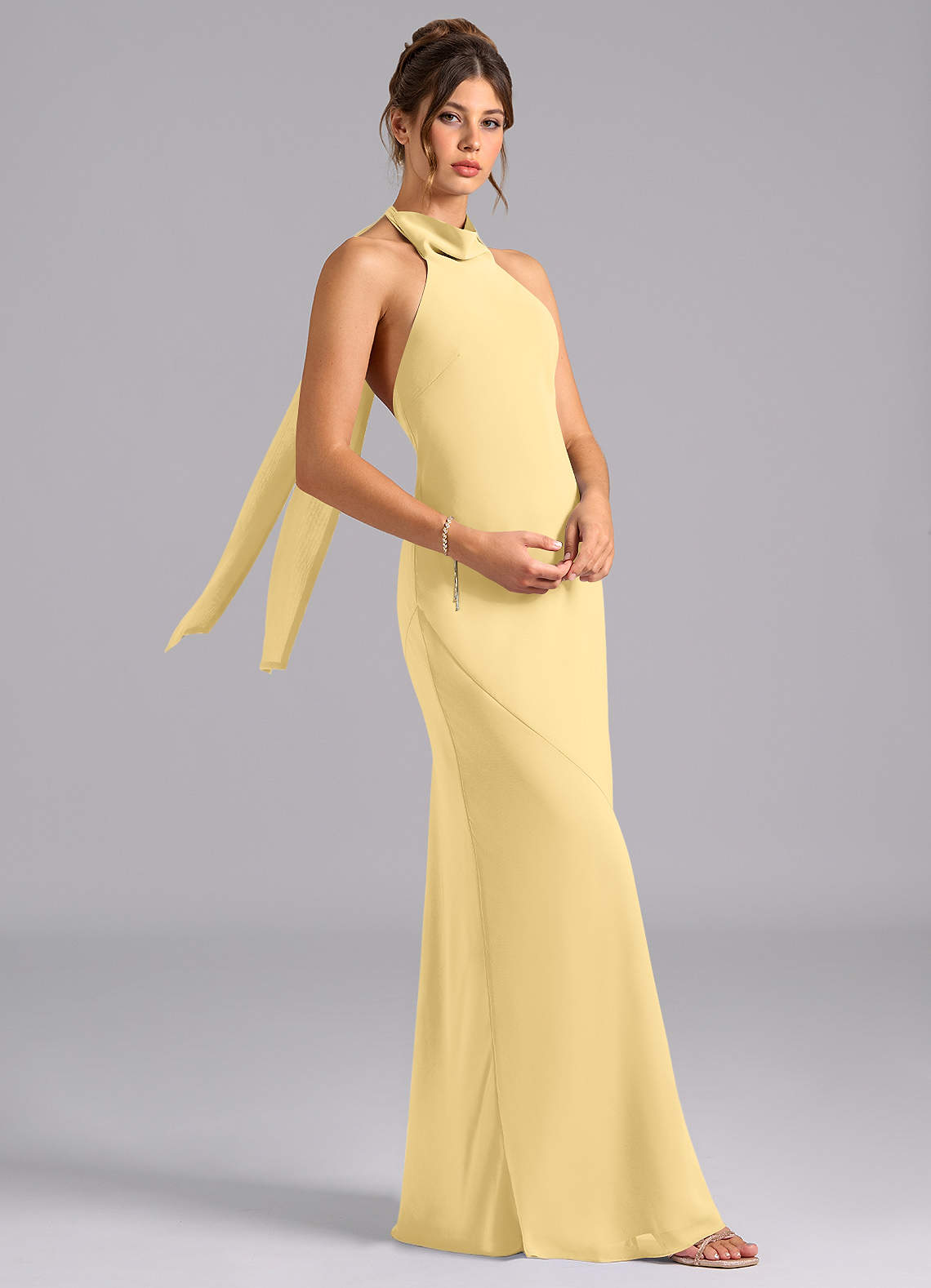 Velli Mermaid Halter Chiffon Bridesmaid Dress in Butter