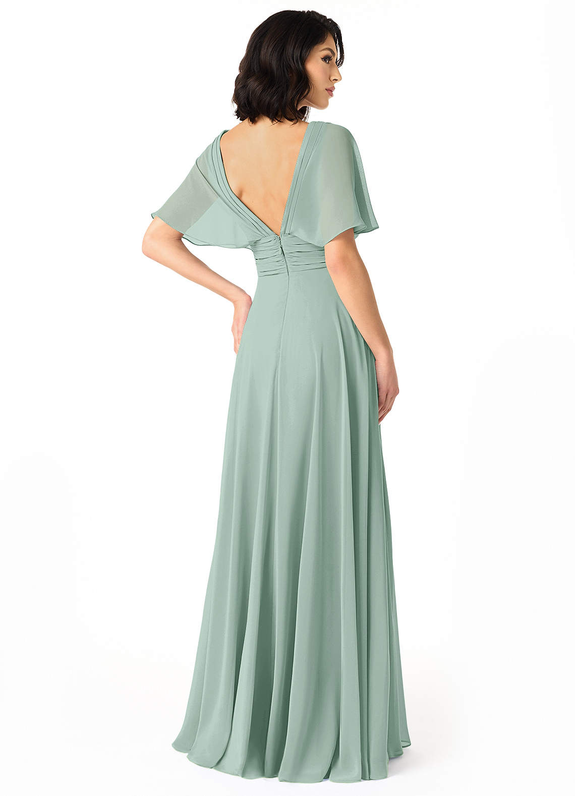 Pamela A-Line V-Neck Chiffon Bridesmaid Dress in Agave