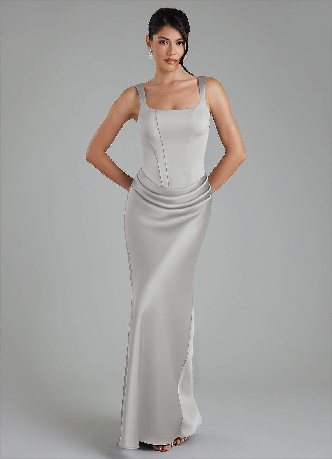 Etta Mermaid Square-Neck Stretch Satin Bridesmaid Dress in Silver