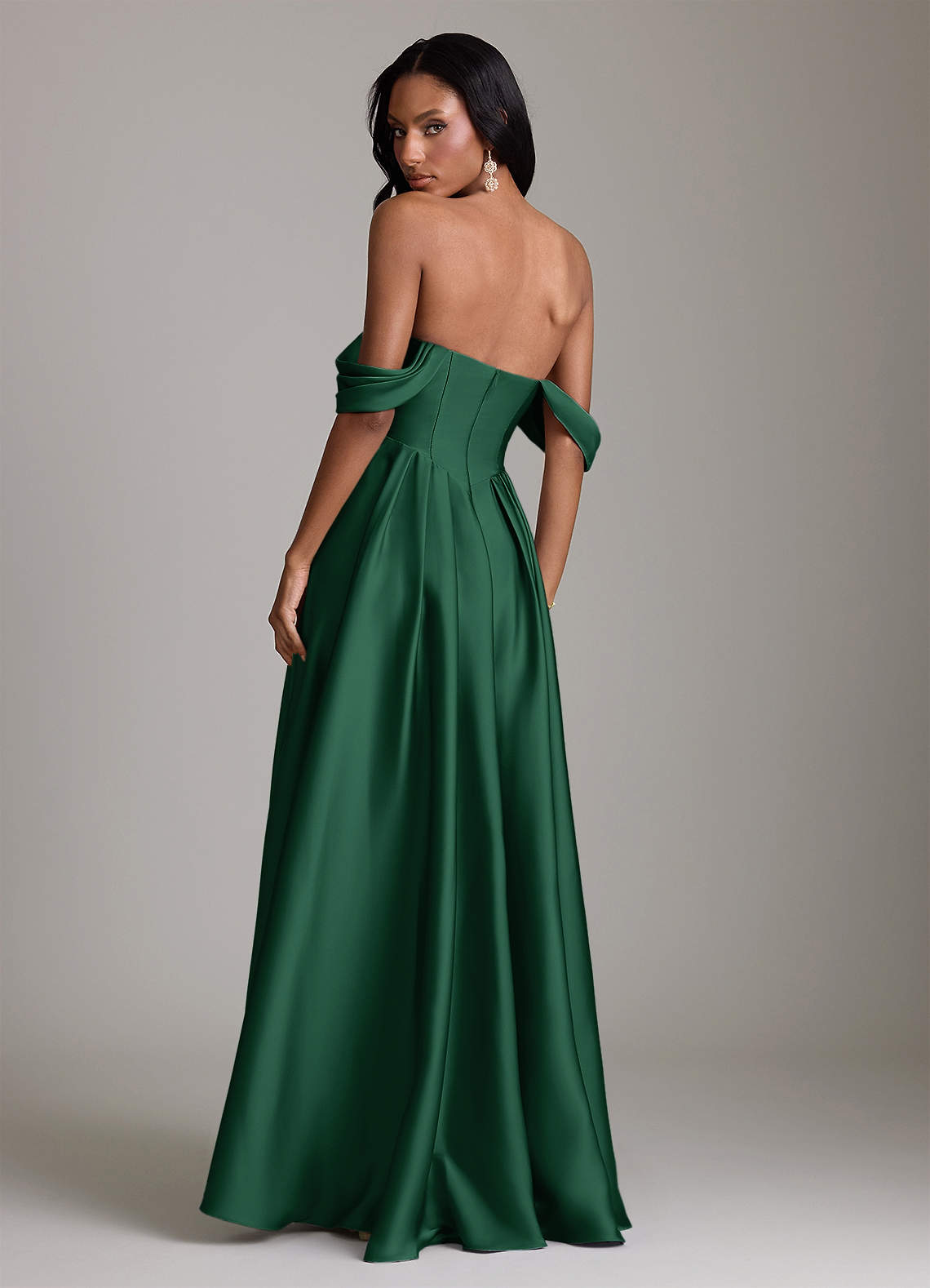 Loisa A-Line Off-the-Shoulder Stretch Satin Bridesmaid Dress in Dark Green