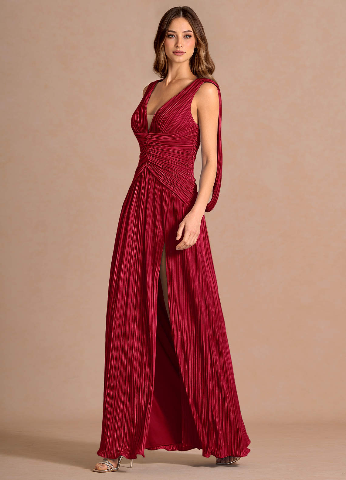 Quellia Sheath V-Neck Stretch Knit Wedding Guest Dress in Red