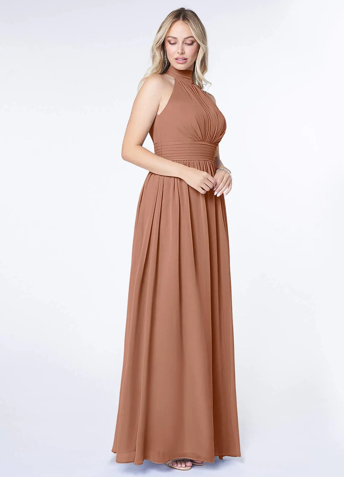 Iman A-Line Halter Chiffon Bridesmaid Dress in Bronzer