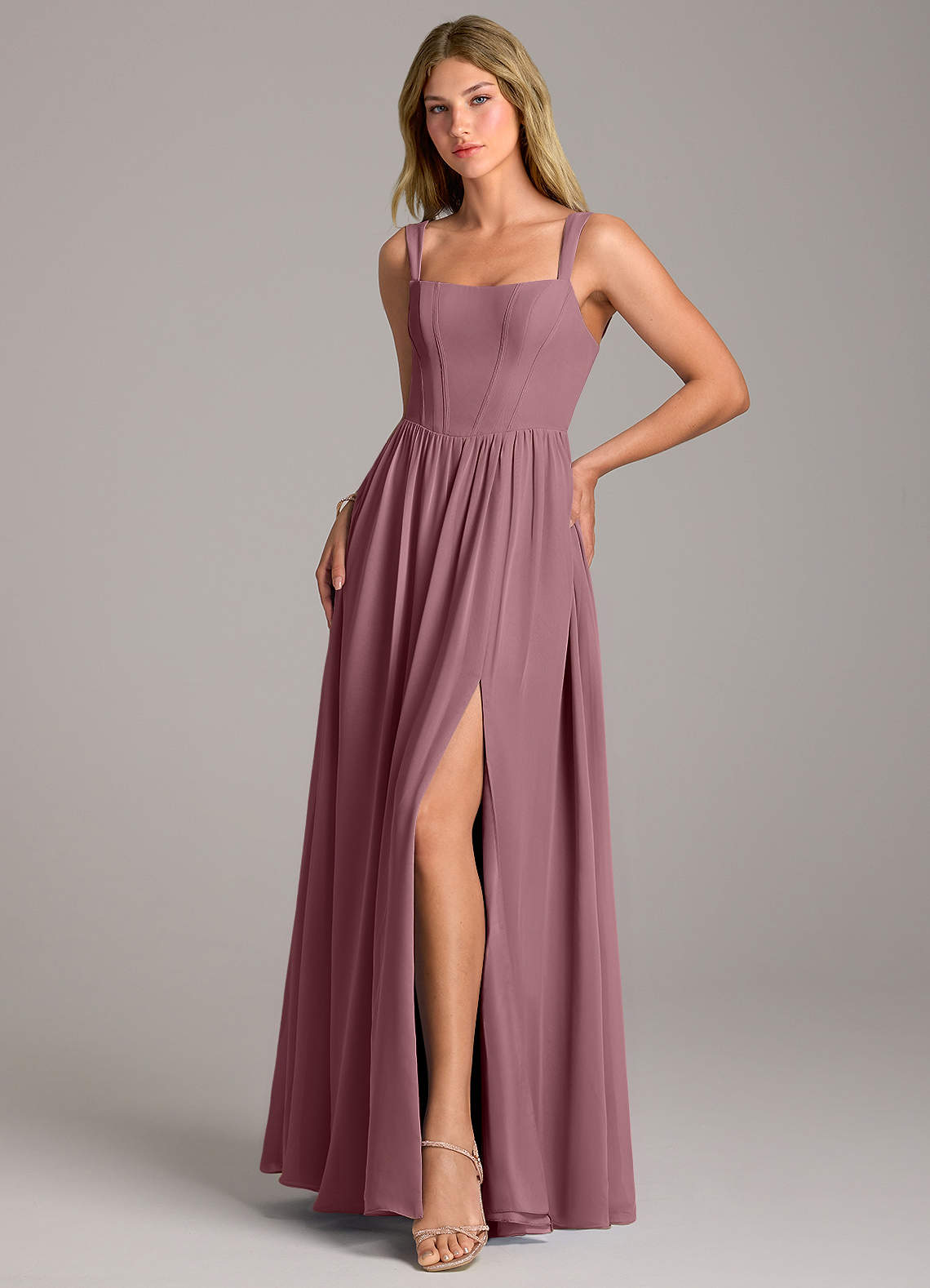 Rosaline A-Line Square-Neck Chiffon Bridesmaid Dress in Amethyst