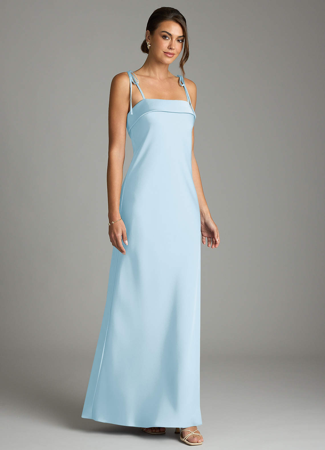 Ellia Sheath Straight-Neck Stretch Satin Bridesmaid Dress in Sky Blue