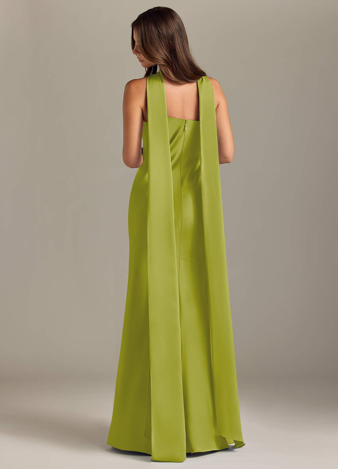 Kinsley Mermaid Halter Stretch Satin Bridesmaid Dress in Lemongrass