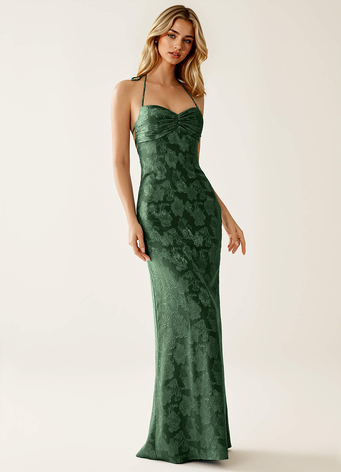 Angena Sheath Halter Floral Burnout Evening Dress in Lemon Sorbet