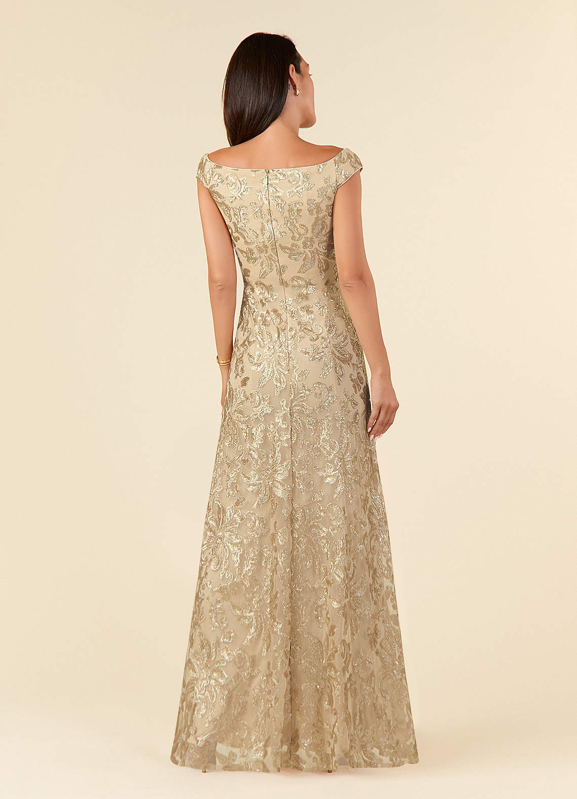 Porcelain A-Line Off-the-Shoulder Lace Mother of the Bride Dress in champagne