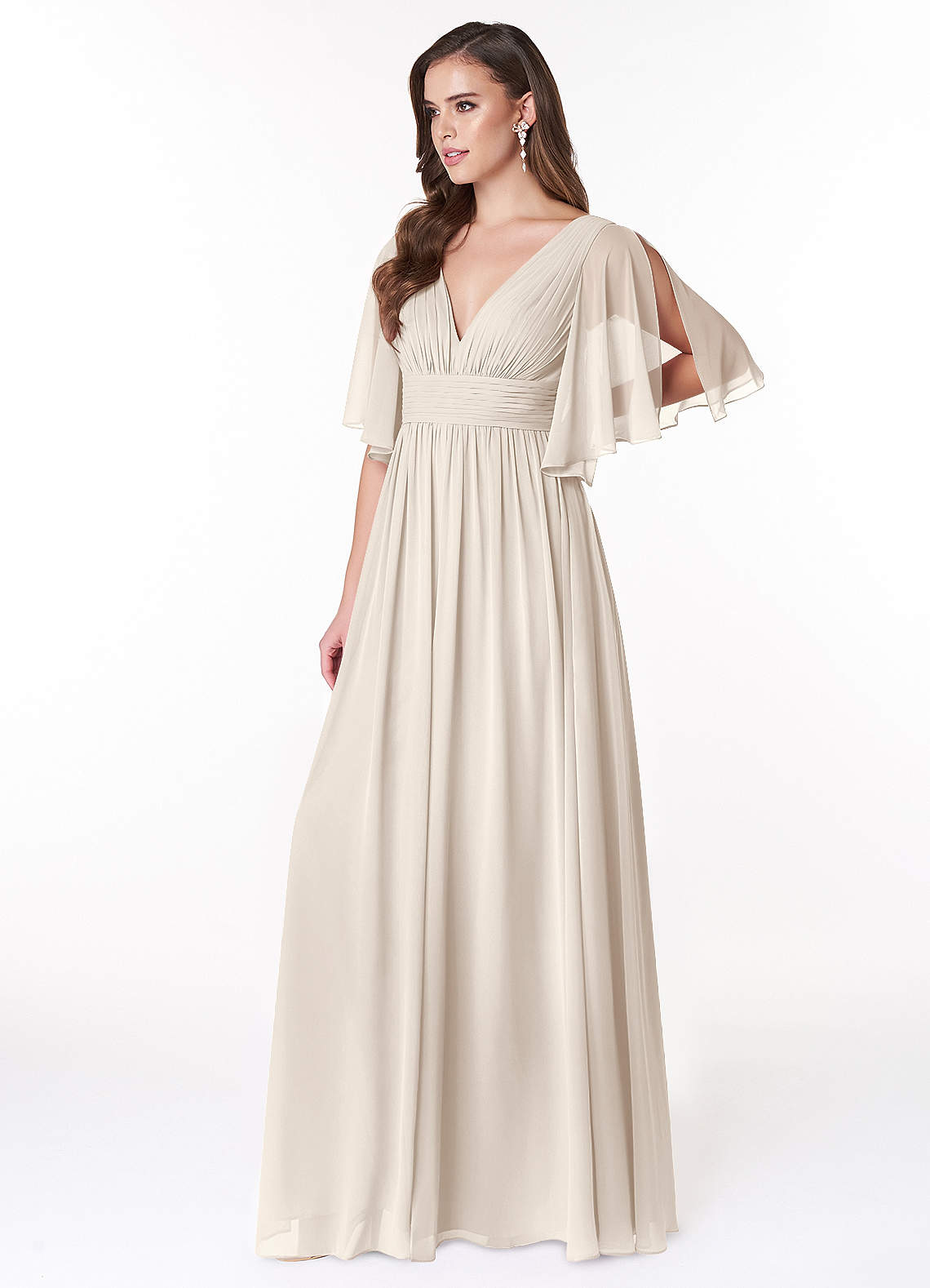Temeka A-Line V-Neck Chiffon Bridesmaid Dress in White Alabaster