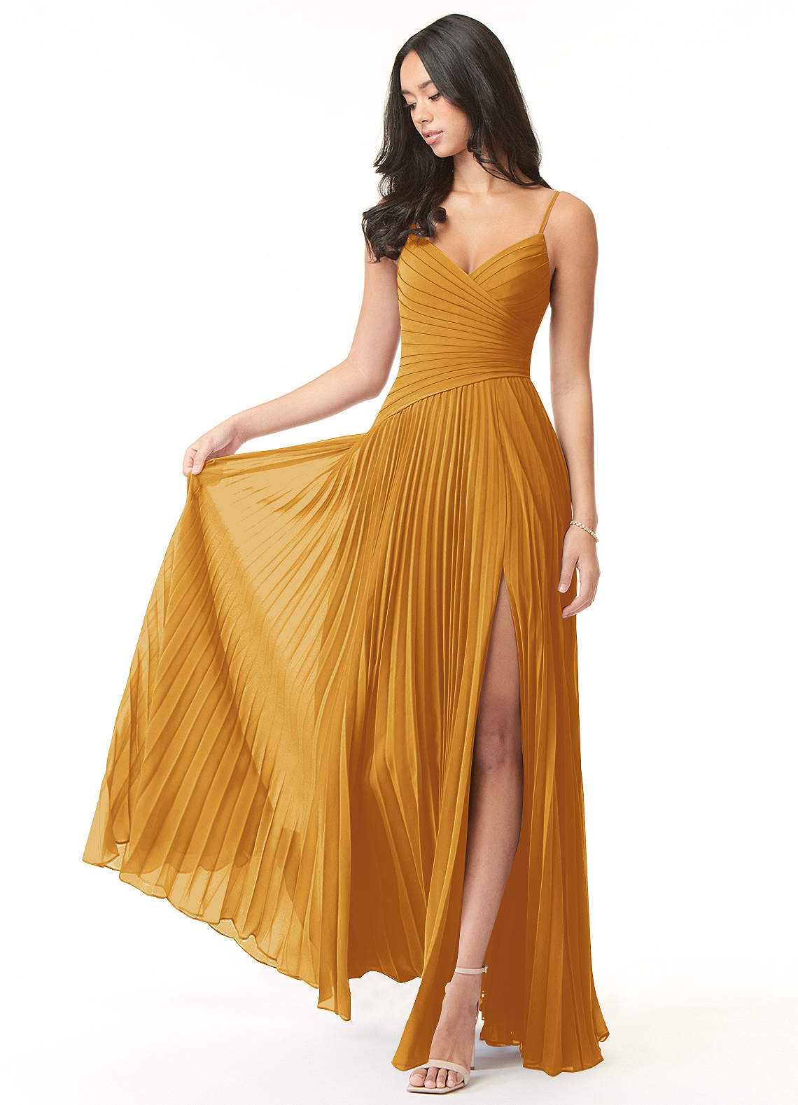 Vini A-Line V-Neck Chiffon Bridesmaid Dress in butterscotch