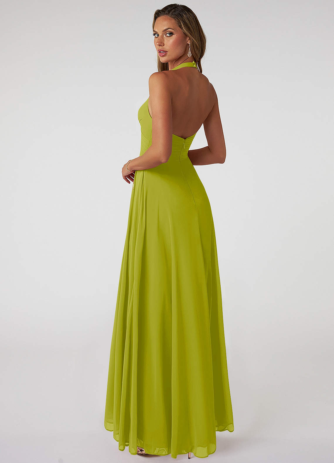 Tessie A-Line V-Neck Chiffon Bridesmaid Dress in Lemongrass