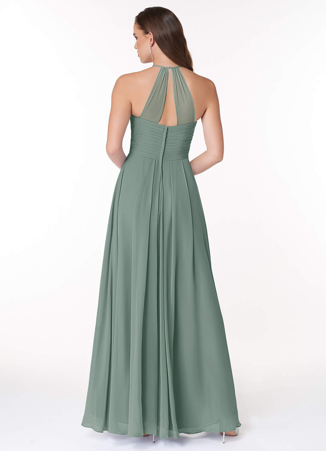 Ginger A-Line Halter Chiffon Bridesmaid Dress in Silver Sage