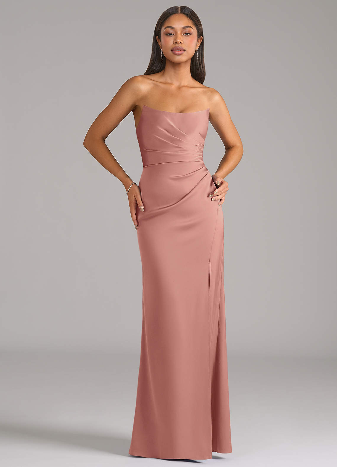 Marla Sheath Strapless Stretch Satin Bridesmaid Dress in Rosette